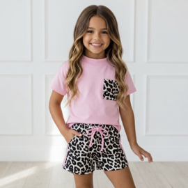Leopard Pocket Girls Summer Set - roze