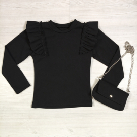 Bagged ruffled longsleeves - zwart