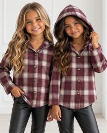 Burgundy Check Hooded Blouse