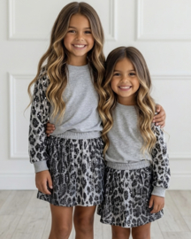 Glitter leo & skirt set - grijs