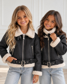 Aviator teddy jacket - zwart