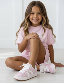 Glitter glam sneakers - roze (met klittenband) (verzenddatum 21 apr)