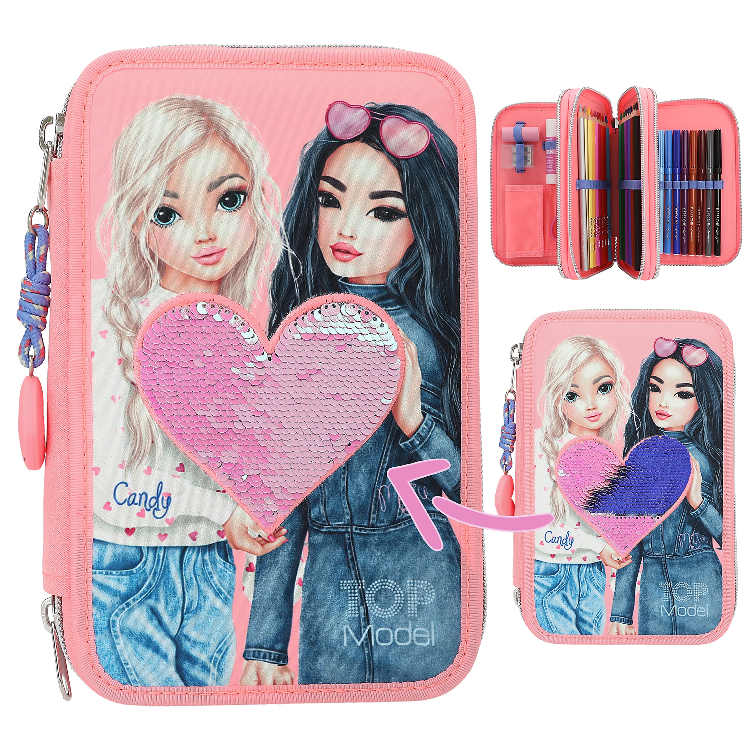 TOPModel 3-vaks etui met wrijfpailletten