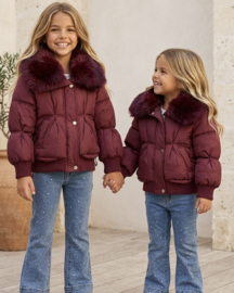 Fur Collar Puffer Jacket - bordeaux