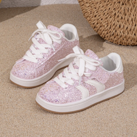 Glitter glam sneakers - roze (met klittenband) (verzenddatum 21 apr)