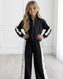 Buttoned striped tracksuit - zwart