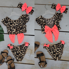 Leopard & bow bikini - coral