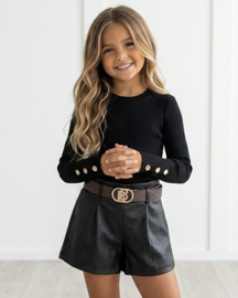Golden Button Rib Top - zwart (verzenddatum 25 sep)