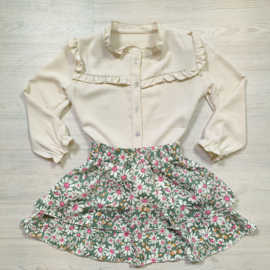 Blouse & Flower skirt set - Beige/Donkergroen
