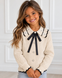 Lovely Flower Bow Knit Cardigan - beige