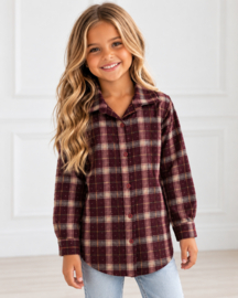 Geruite meisjesblouse met strass – bordeaux