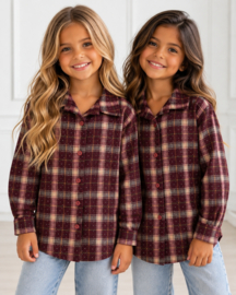 Geruite meisjesblouse met strass – bordeaux