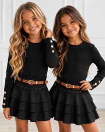 Golden Button Rib Top - zwart