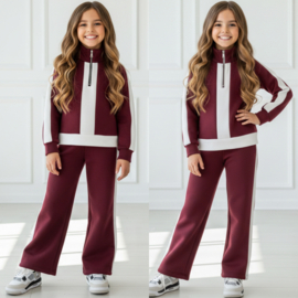 Bold Stripe Fashion Tracksuit - Bordeaux