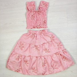 Girls Floral Smocked Summer Set - roze
