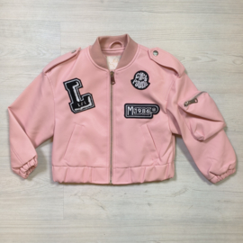 Pink leather patched jacket