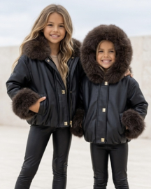 Manhattan leather & fur Jacket - zwart/bruin