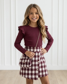Chic Check Ruffle Dress & bag - bordeaux