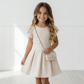 Glitter Bloom Party Dress- beige