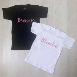 Pink blondie & brownie Shortsleeves (gepersonaliseerd)