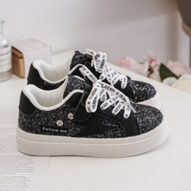 Follow the black glitters sneakers met klittenband