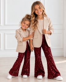 Party All Night Sequin Flared Pants - bordeaux