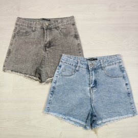 All Over Sparkle Denim Shorts - grijs