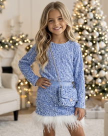 Velvet sequin feather set - blauw
