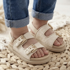 Tiny buckle sandals met klittenband - beige