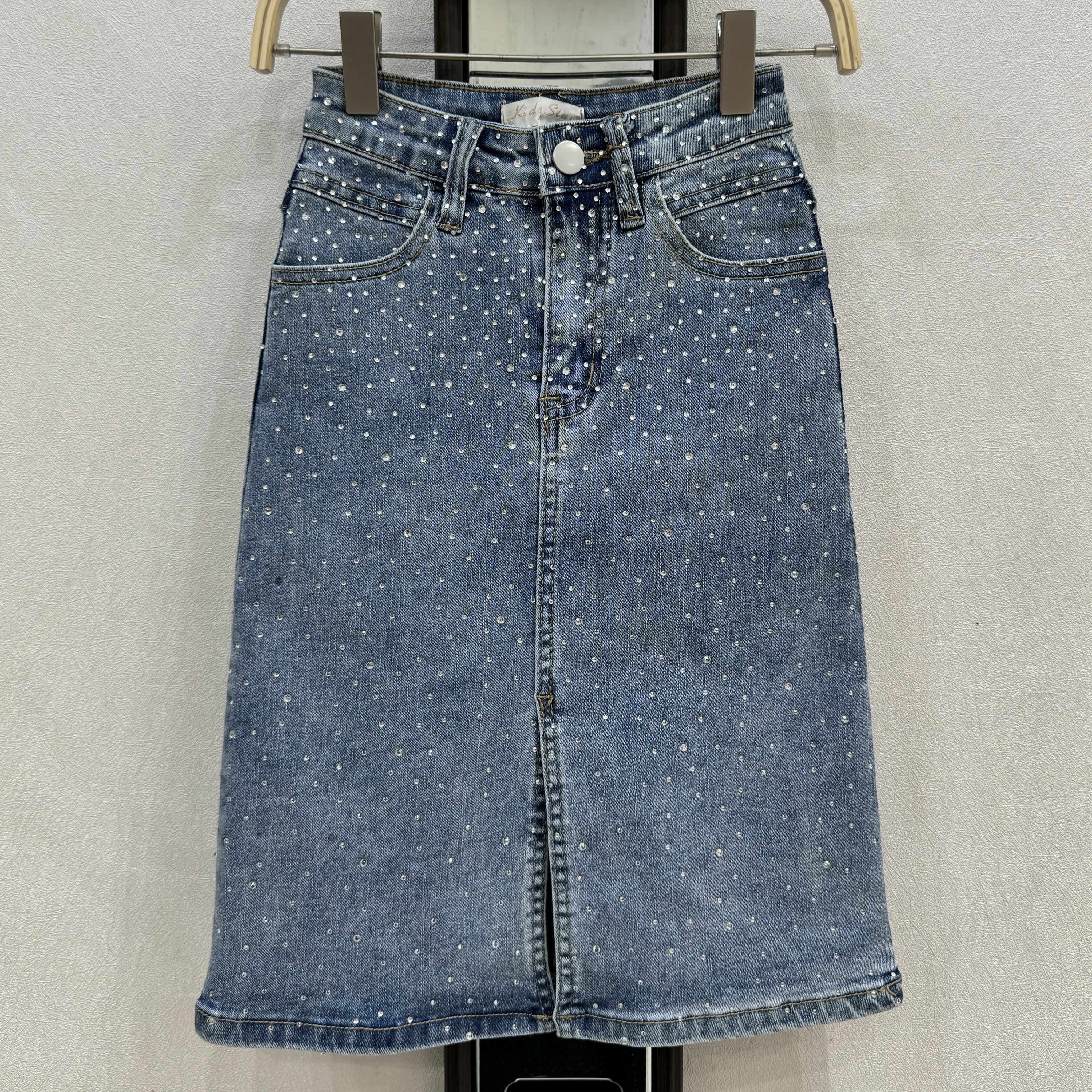 Long sparkle denim skirt - Dark blue (Verzenddatum 7 augustus)