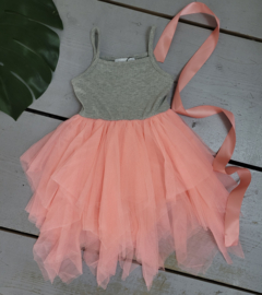 Tule & satin bow dress - grey/pink