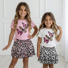 Butterfly Leopard Skort Set - roze