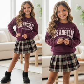 LA Sweater & Plaid Skirt Set