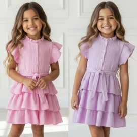 Sweet Ruffle Tie Dress - roze of paars (verzenddatum 24 apr)