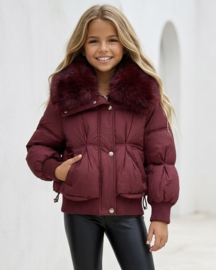 Fur Collar Puffer Jacket - bordeaux