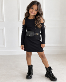 Cut out belt dress - zwart