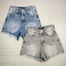 Denim Glow Ripped Shorts - grey