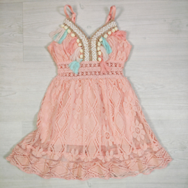 Spaghetti Colored Tassel Dress - roze