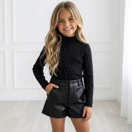 Luxe Woven Leather Look Short - zwart