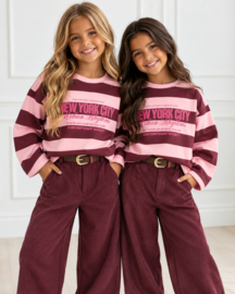 New York Striped Top -roze/bordeaux