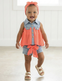 Baby denim & satin set - coral