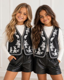 Boho Bloom Denim Gilet - zwart