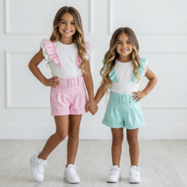 Pastel Ruffle Short Set - roze