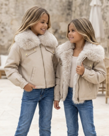 Classic leather & fur jacket - beige