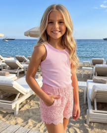 Rib Tank Lace Shorts Set - roze