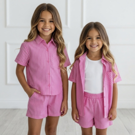 Striped summer short set - roze (Verzenddatum 21 apr)