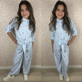Striped hearts set - blauw
