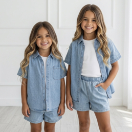Denim shirt & short set - lichtblauw