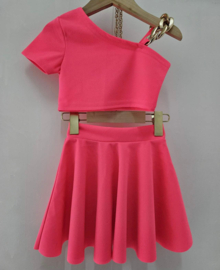 Chained skirt set - neon roze