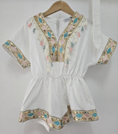 Glitter & tassel playsuit & headband  - Wit